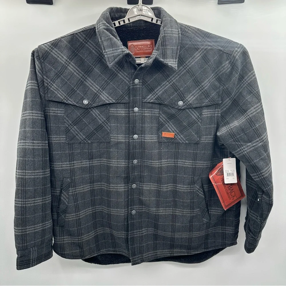 Outback Trading Company Men's Harrison Plaid Button Gray Jacket Size XXL NWT New